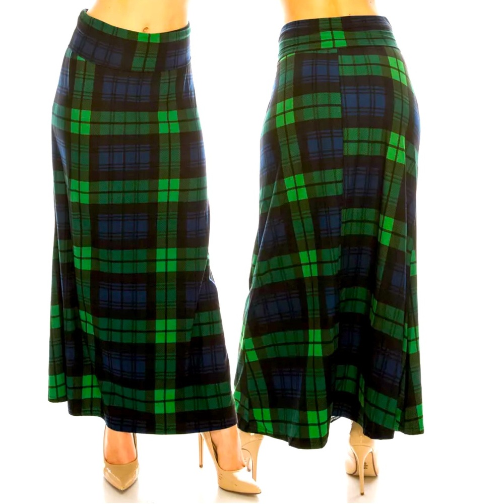 Maxi Skirt -Green & Blue Plaid XL
